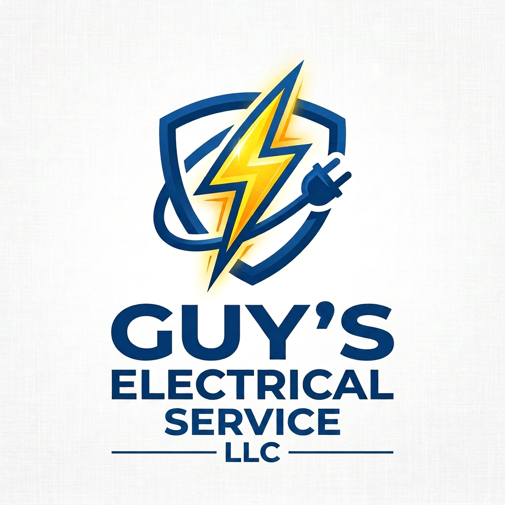 Logo showing a yellow lightning bolt and black electrical plug within a blue shield outline above the text 'GUY'S ELECTRICAL SERVICE LLC'